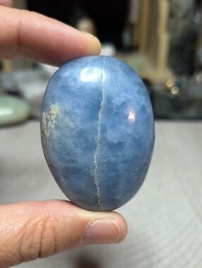 #51 Natural Blue Calcite Palm Stone Crystal Pocket Healing Stone 2" 3oz